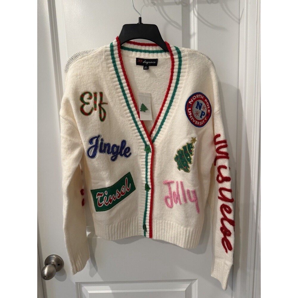 Women's Holiday Patchwork Festive Graphic Cardigan Size Small RARE